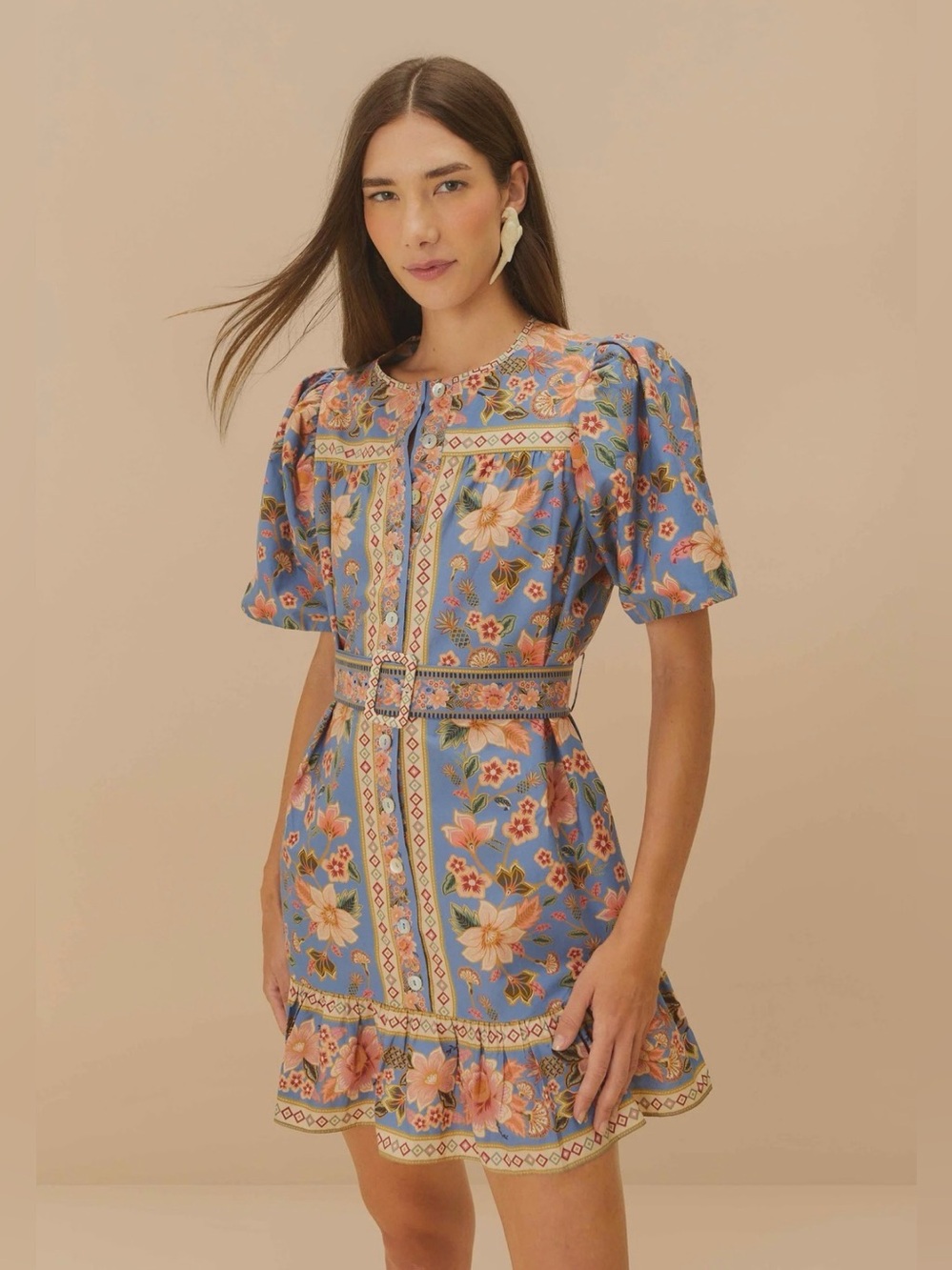 FARM Rio Dusty Blue Floral Mini Dress with Pink and Green Details - Picture 8 of 11